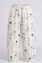 White Flowers Print Plazo Pockets Pajama For Girls