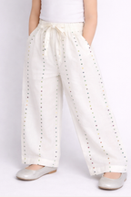 White Polka Dots Print Plazo Pockets Pajama For Girls