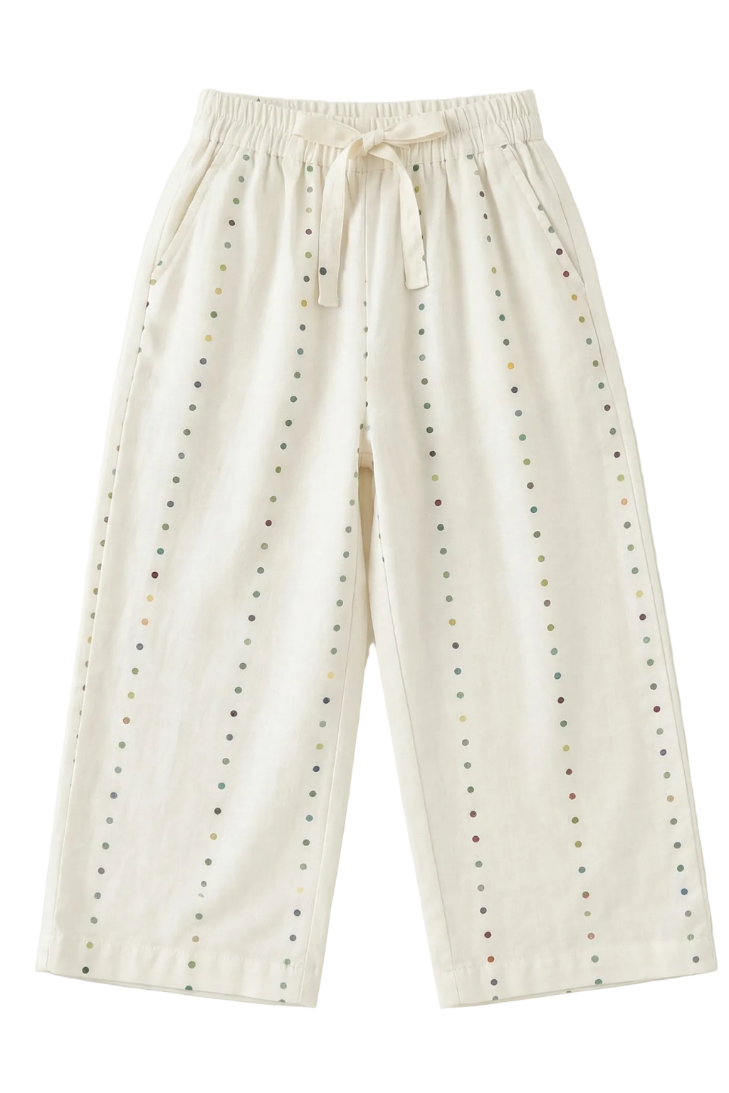 White Polka Dots Print Plazo Pockets Pajama For Girls
