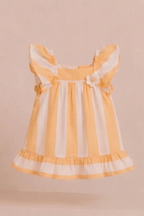 White With Orange Stripes Frock For Girls