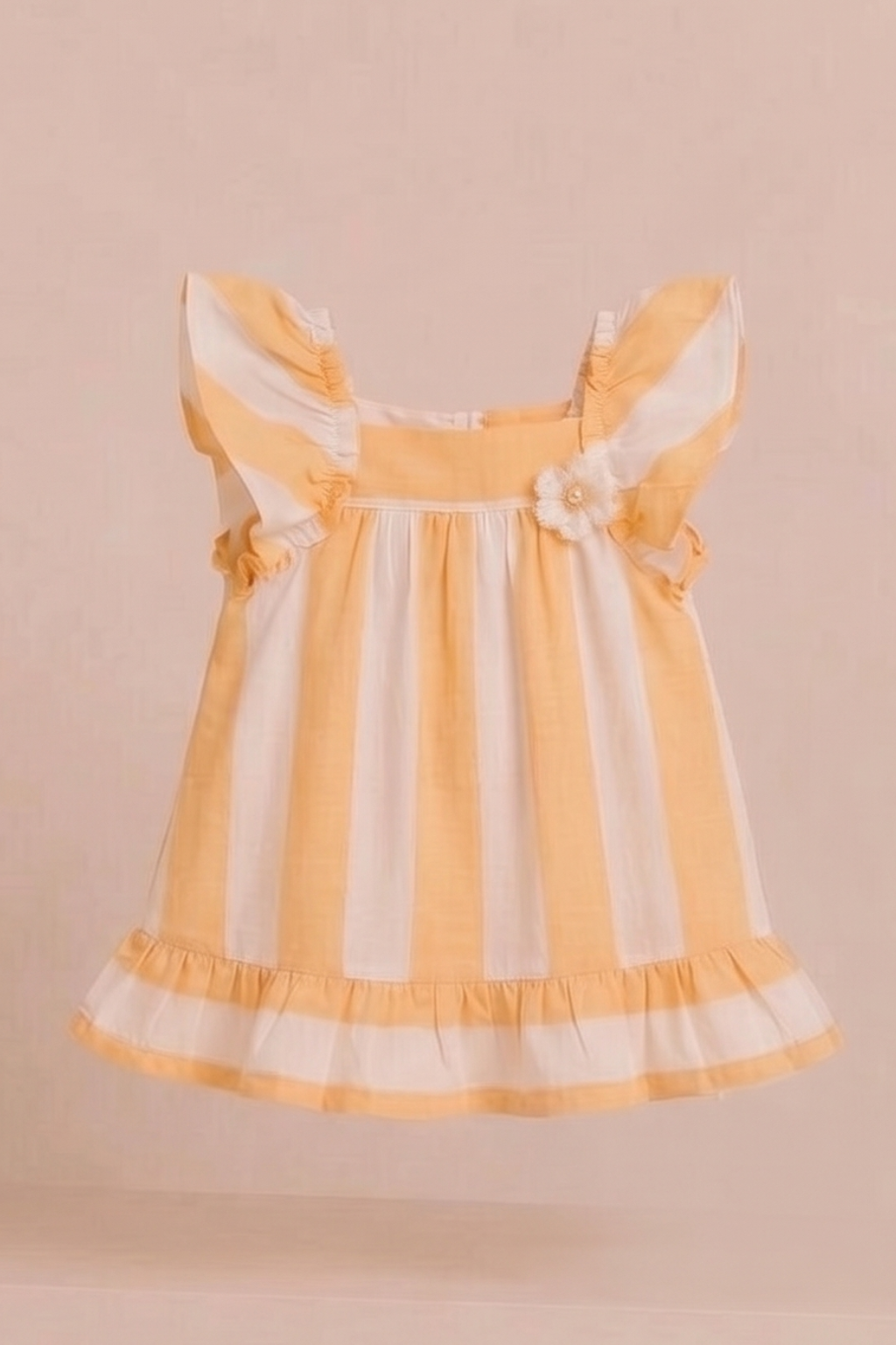White With Orange Stripes Frock For Girls