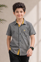 Black WIth White Design Half Sleeves Casual Shirt
