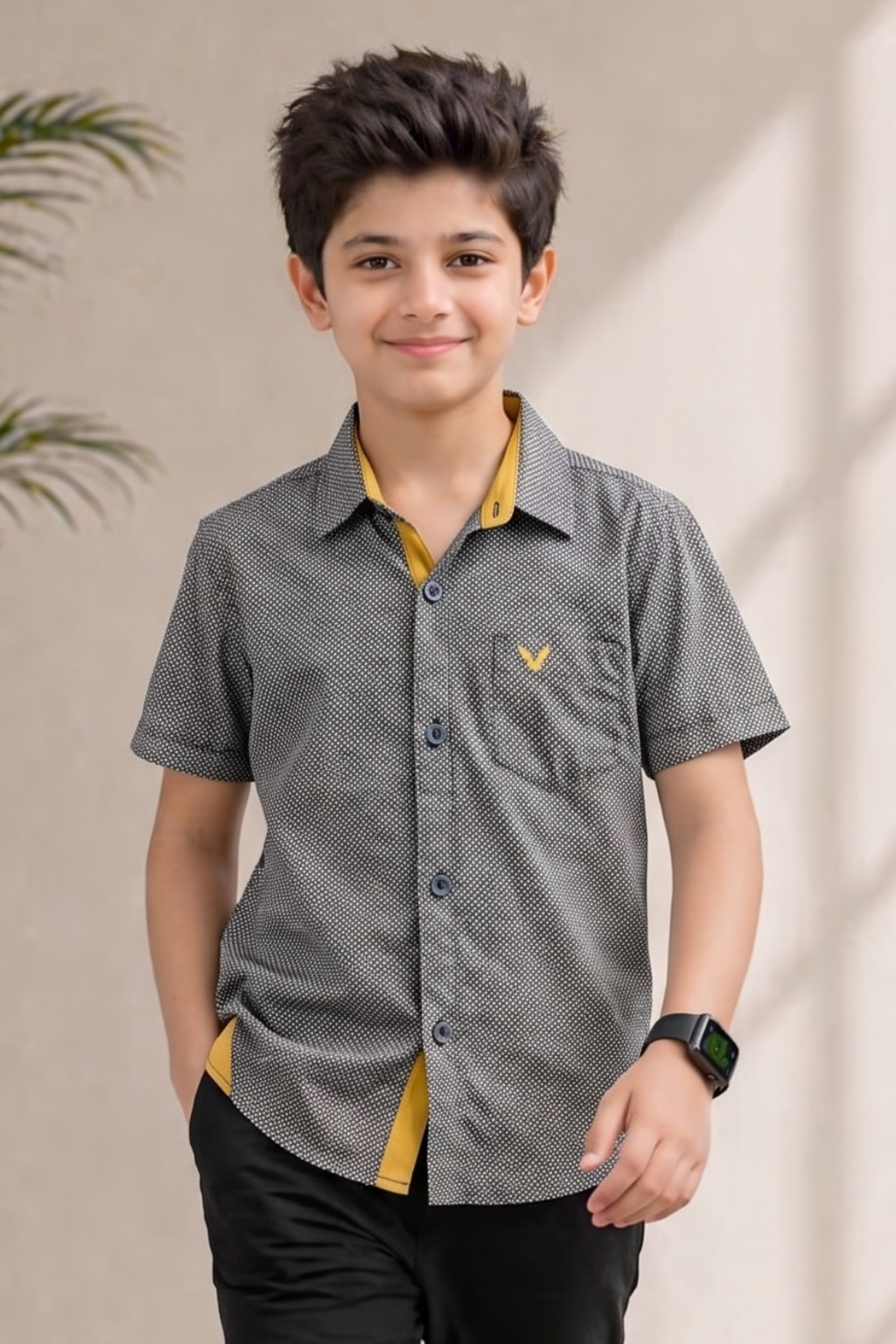 Black WIth White Design Half Sleeves Casual Shirt