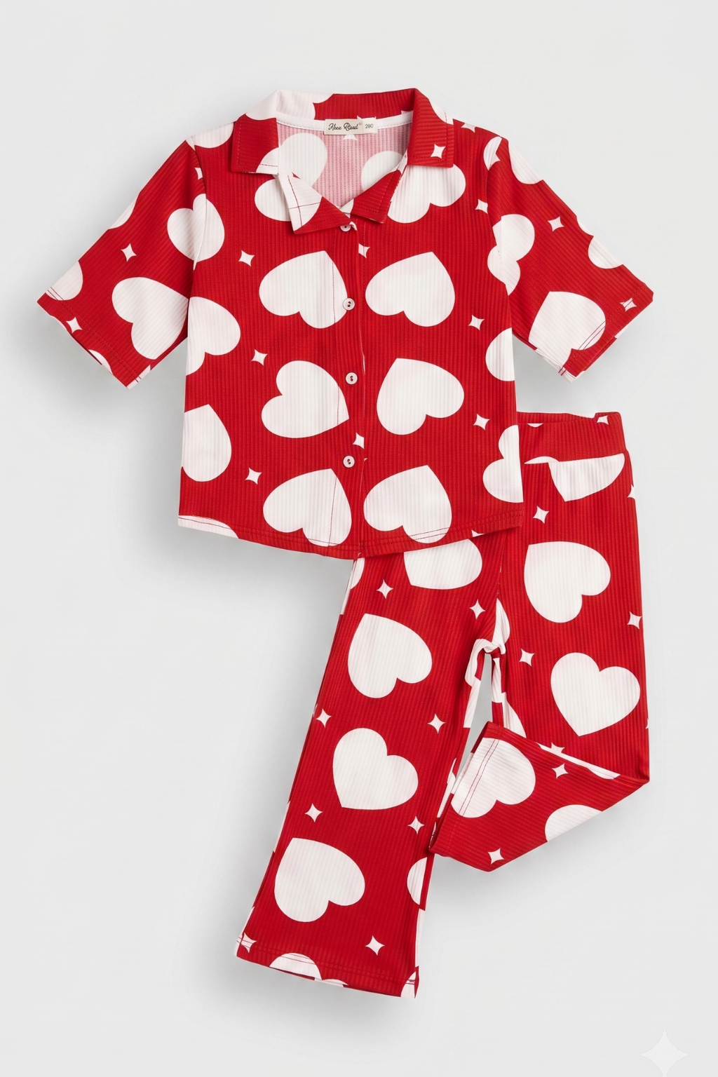 Red Heart Print Co-ord Fabric Suit For Girls Main image