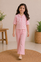 Baby Pink Plain Co-ord Fabric Suit For Girls