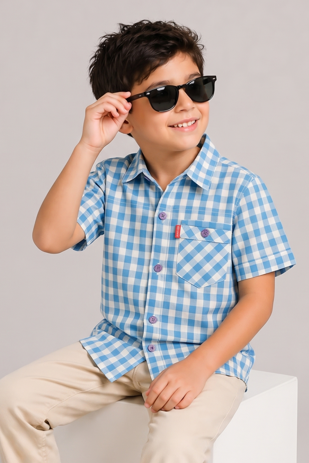 Blue & White Checkered Half Sleeves Casual Shirt Main image