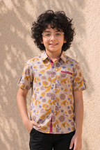 CREAM LIGHT LEAVES PRINT HALF SLEEVES SHIRT FOR BOYS