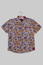 CREAM LIGHT LEAVES PRINT HALF SLEEVES SHIRT FOR BOYS