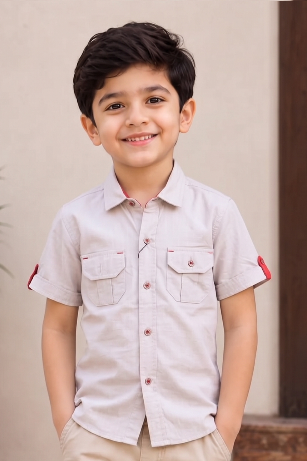 HAZEL GREY HALF SLEEVES DOUBLE POCKET SHIRT Main image
