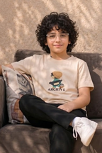 Light Peach Achive Boy Print Half Sleeves T-Shirt For Boys