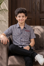 GREY DOUBLE POCKET HALF SLEEVES SHIRT FOR BOYS