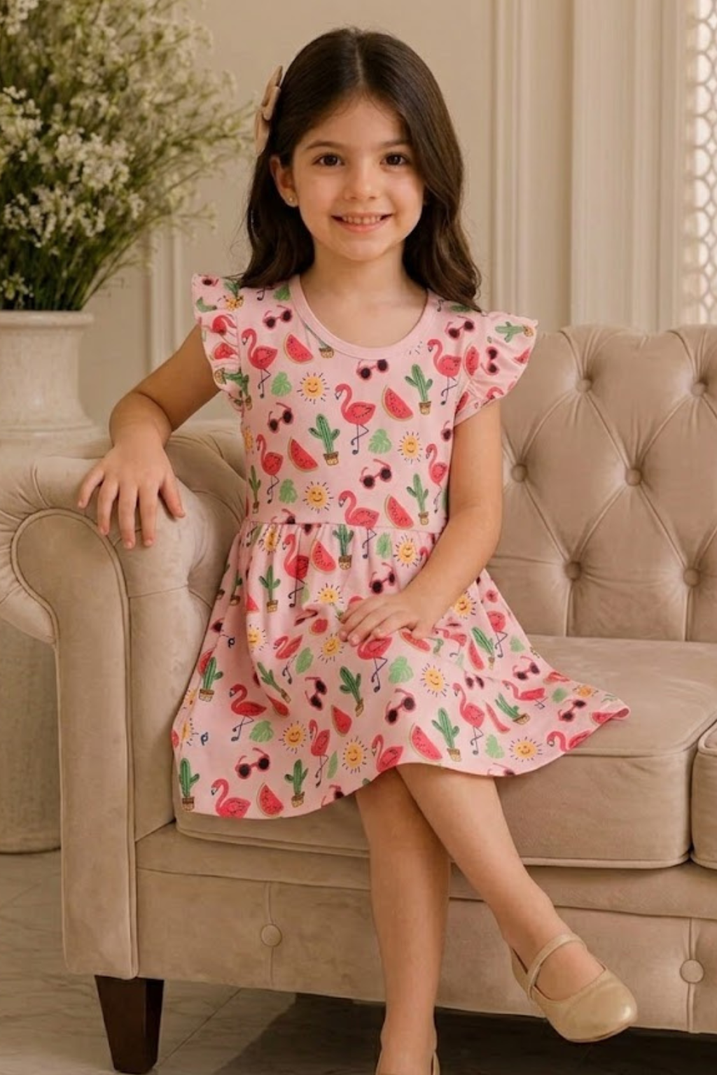 NEW BABY PINK WATER MELON & GLASSES PRINTED HALF SLEEVES T-SHIRT TOP