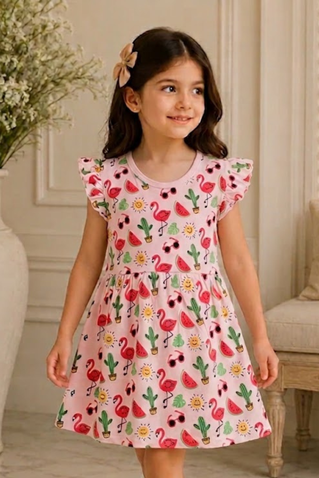 NEW BABY PINK WATER MELON & GLASSES PRINTED HALF SLEEVES T-SHIRT TOP