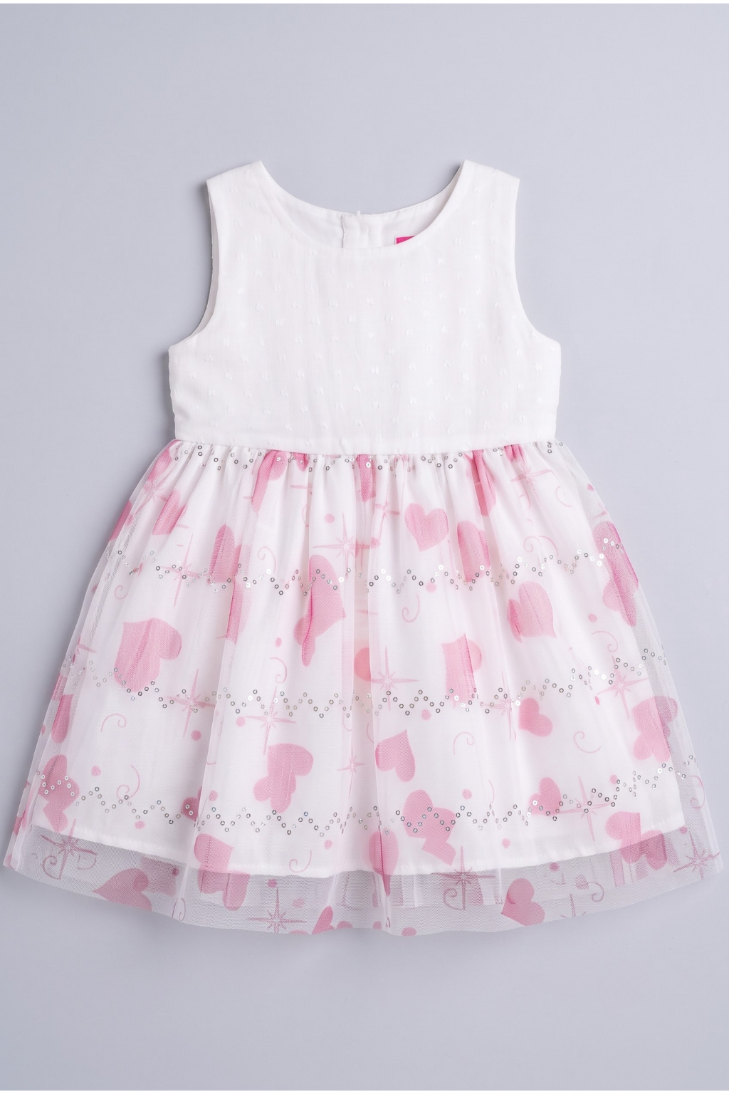 White With Pink Hearts Frock For Girls ( Minor Defection 1 Order 1 Frock )