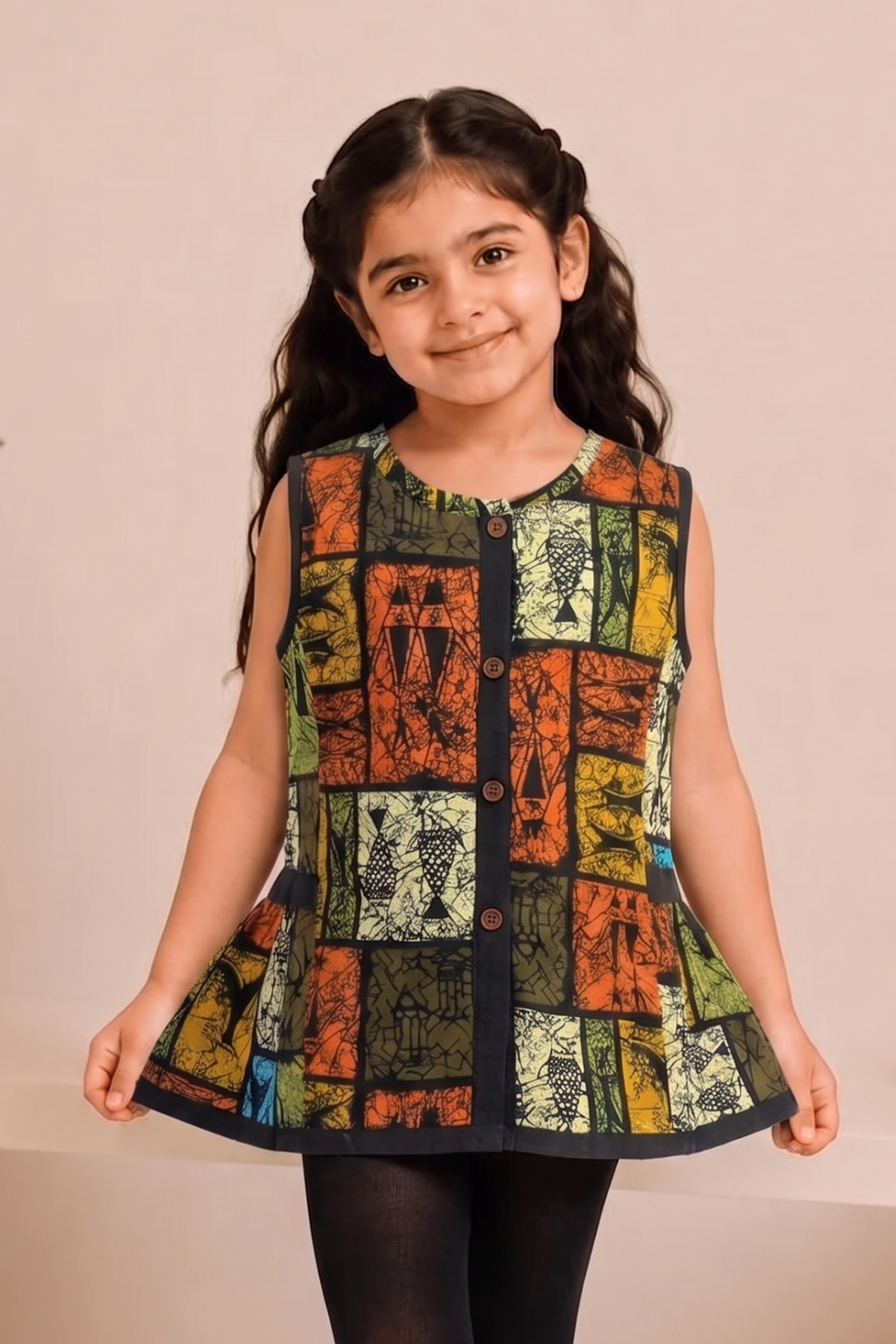 Multi Colors Sleeves Less Top Frock For Girls