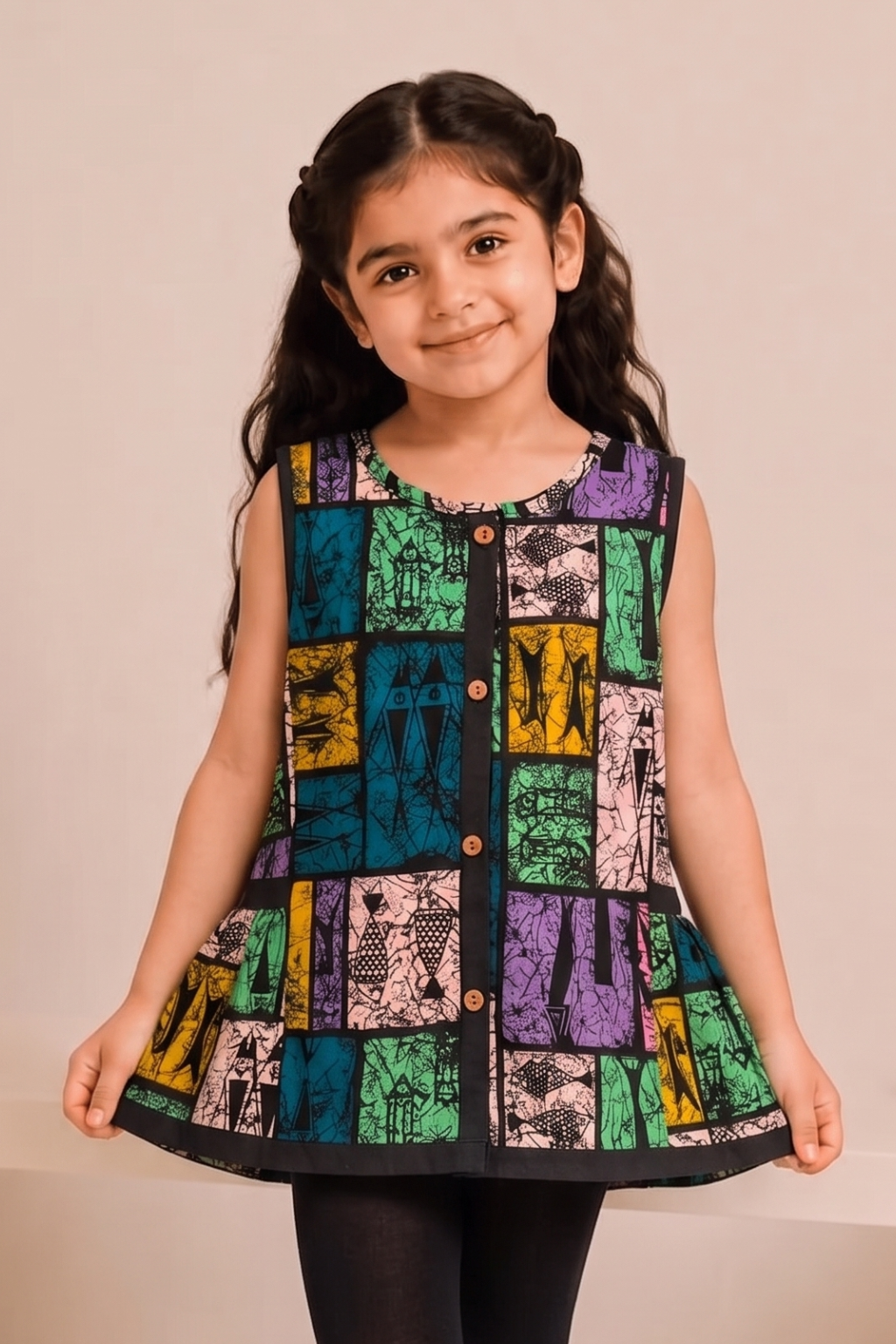 Multi Colors Sleeves Less Top Frock For Girls Main image