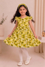 Green Flowers Print With Hair Band Frock For Girls