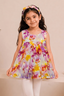 White With Pink Flowers Print With Hair Band Frock For Girls