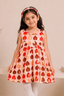 Red Leaf Print With Hair Band Frock For Girls