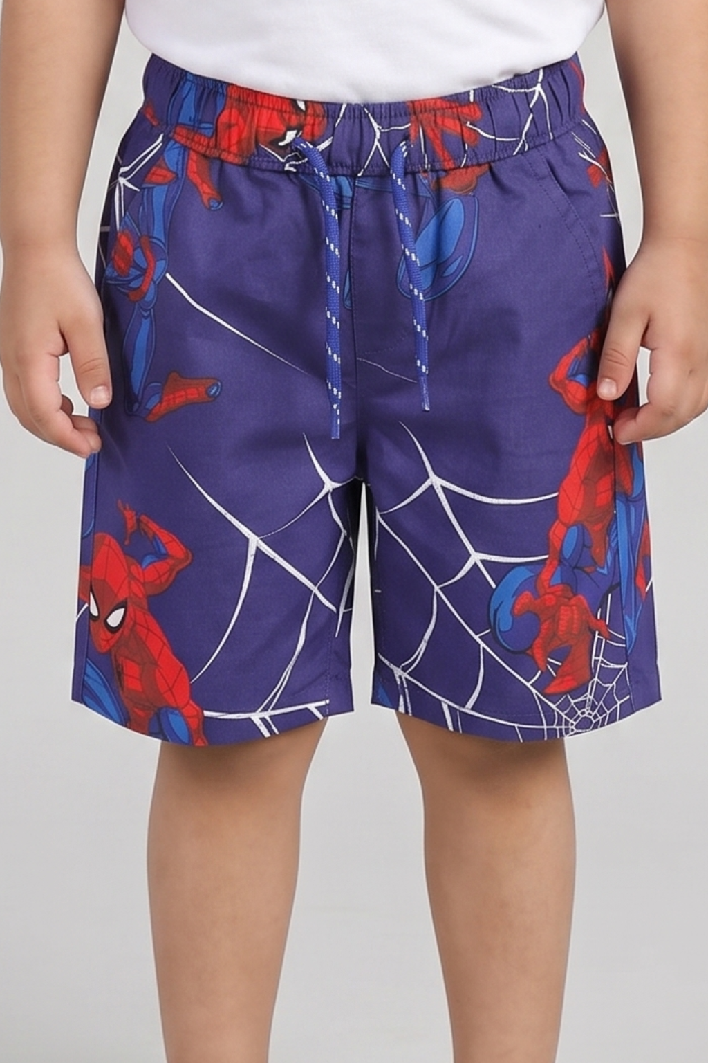Blue Spiderman Print Cotton Fabric Shorts For Boys