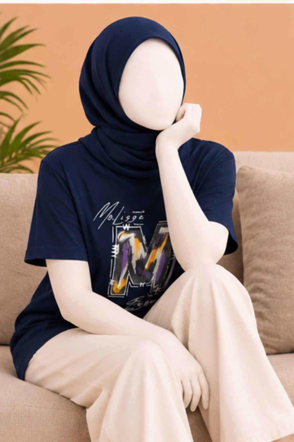 Navy Blue "M" Print T-Shirt For Women