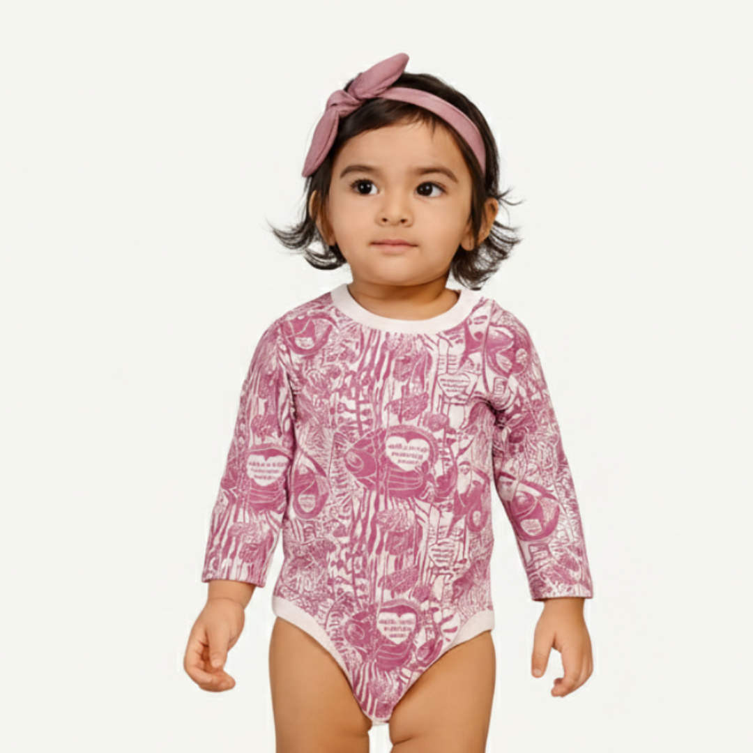 WHITE WITH PURPLE SEA ANIMALS PRINTED FULL SLEEVES HALF BODY ROMPER Main image