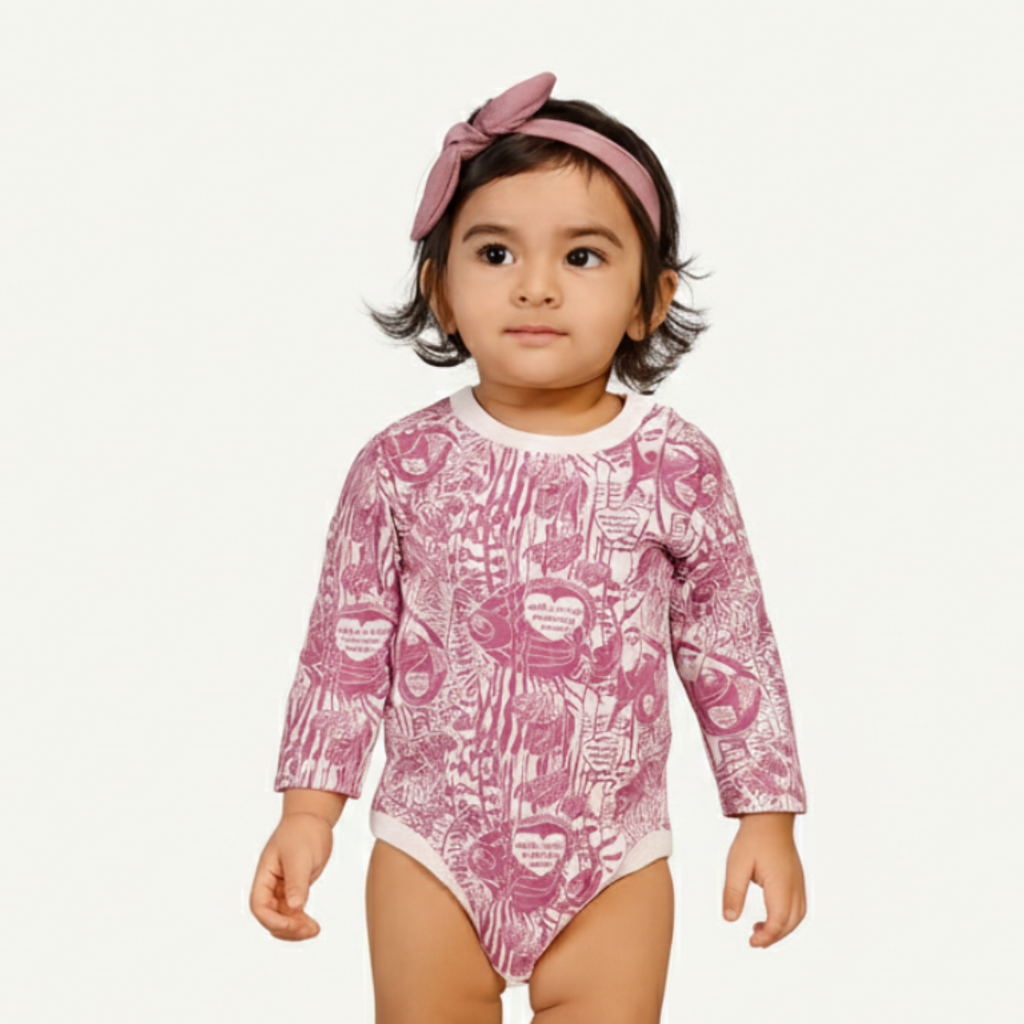WHITE WITH PURPLE SEA ANIMALS PRINTED FULL SLEEVES HALF BODY ROMPER