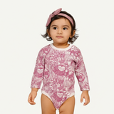 WHITE WITH PURPLE SEA ANIMALS PRINTED FULL SLEEVES HALF BODY ROMPER