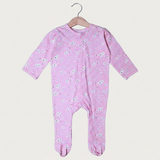 PINK FLOWERS PRINT COTTON JERSY FABRIC FULL BODY FULL SLEEVES ROMPER