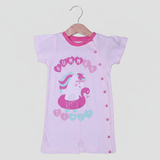 LIGHT PINK UNICORN SUMMER TIME PRINTED ROMPER FOR GIRLS