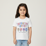 WHITE FAVORITE APPS PRINTED T-SHIRT TOP FOR GIRLS