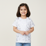 WHITE WITH SILVER STARS & FACES PRINTED T-SHIRT TOP FOR GIRLS