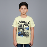 YELLOW AWAKE THE SOUL PRINTED HALF SLEEVES T-SHIRT