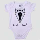 BLACK & WHITE TUXEDO DESIGN PRINTED ROMPERS