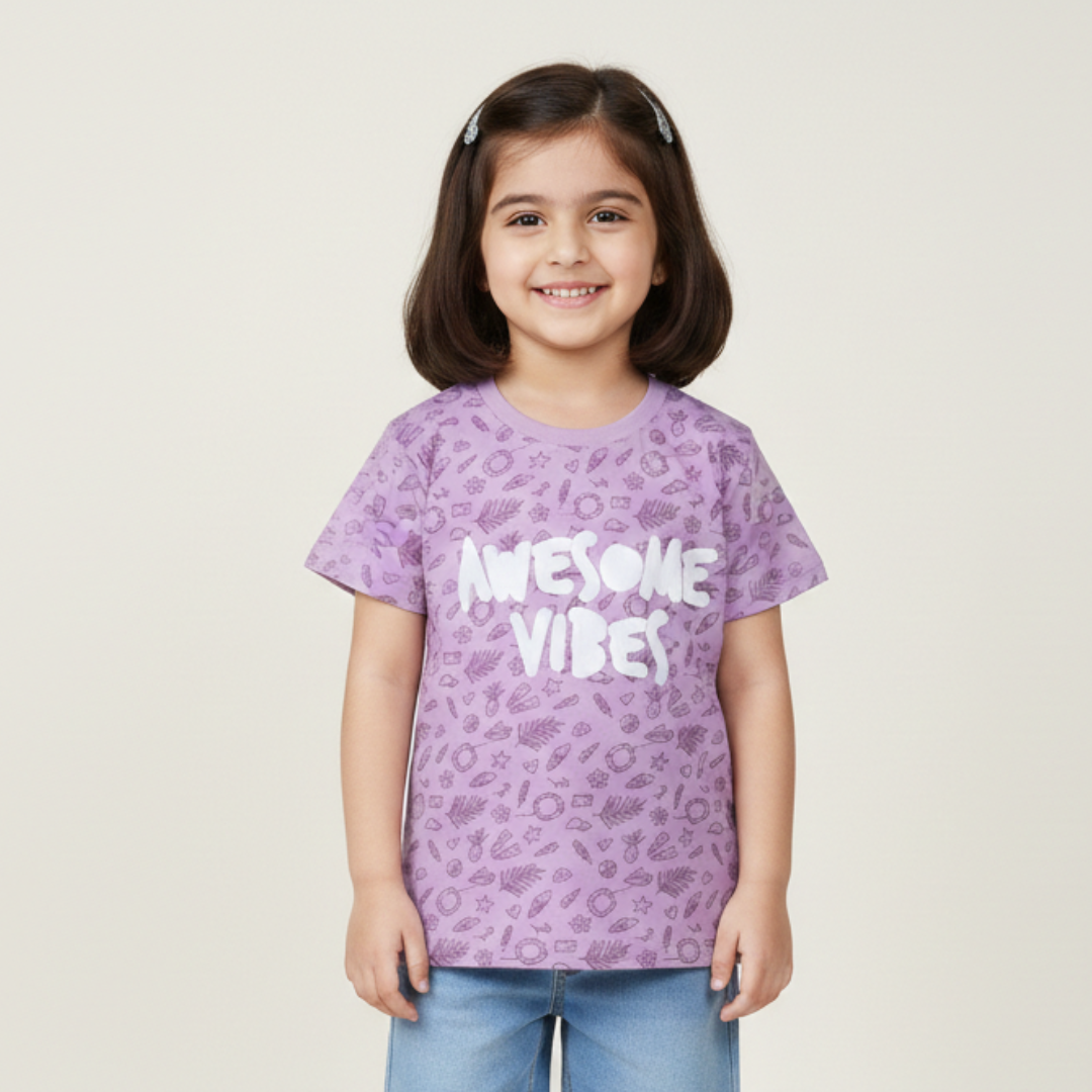 PURPLE AWESOME VIBES PRINTED T-SHIRT TOP FOR GIRLS