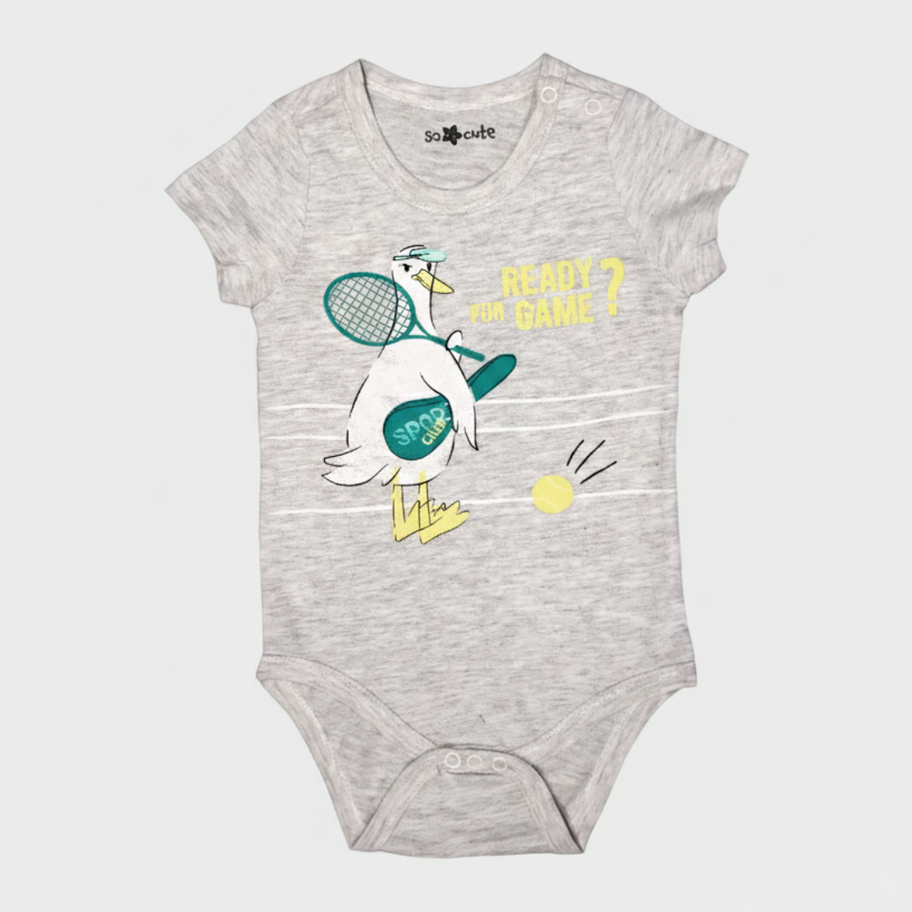 HAZEL GREY READY FOR GAME PRINT HALF BODY HALF SLEEVES ROMPER
