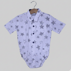 WHITE COTTON FABRIC STARS PRINT WITH COLLAR ROMPER