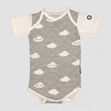WHITE CLOUDS PRINT HALF BODY HALF SLEEVES ROMPER