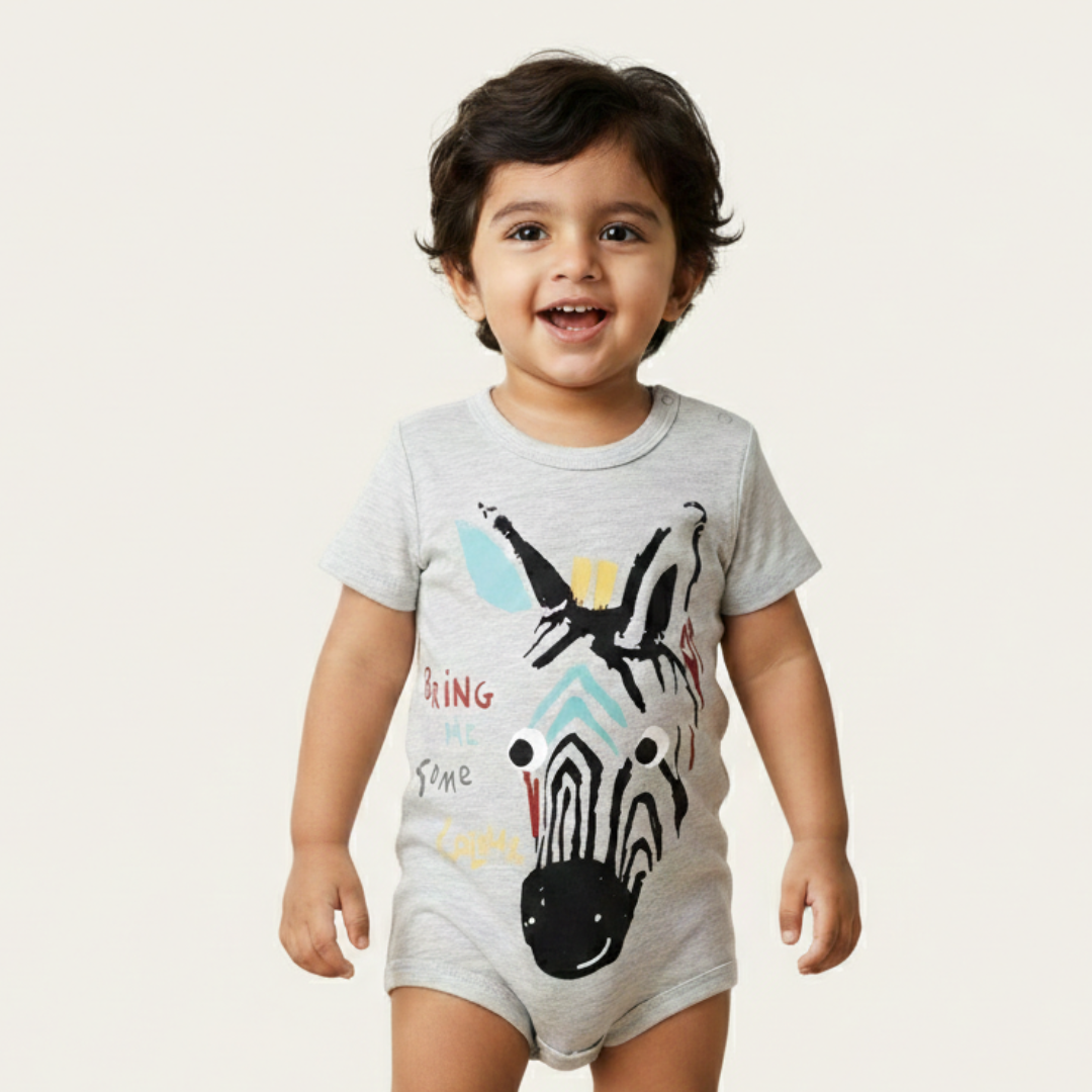 NEW GREY ZEBRA FACE PRINTED ROMPER FOR BOYS Main image
