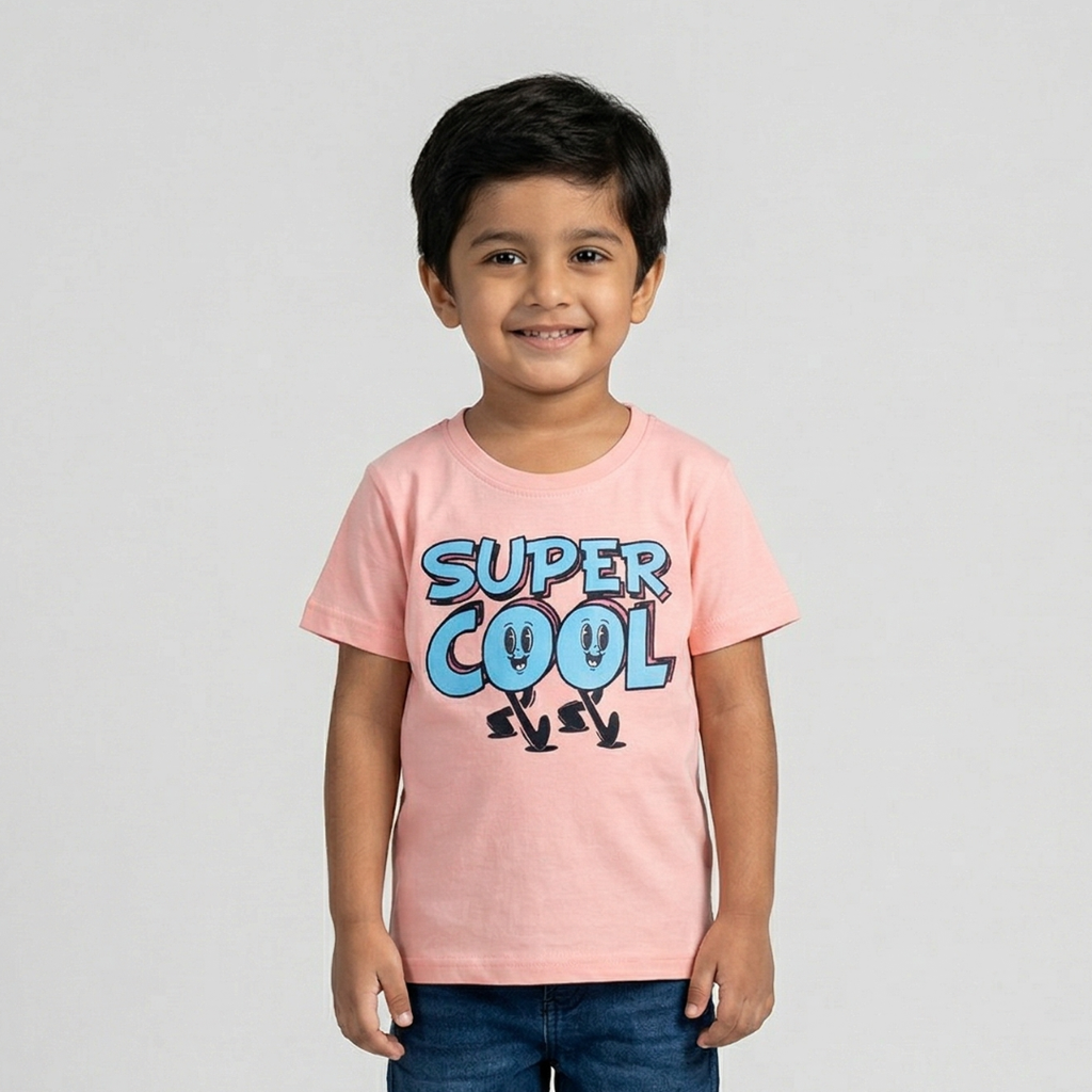PINK SUPER COOL PRINTED HALF SLEEVES T-SHIRT