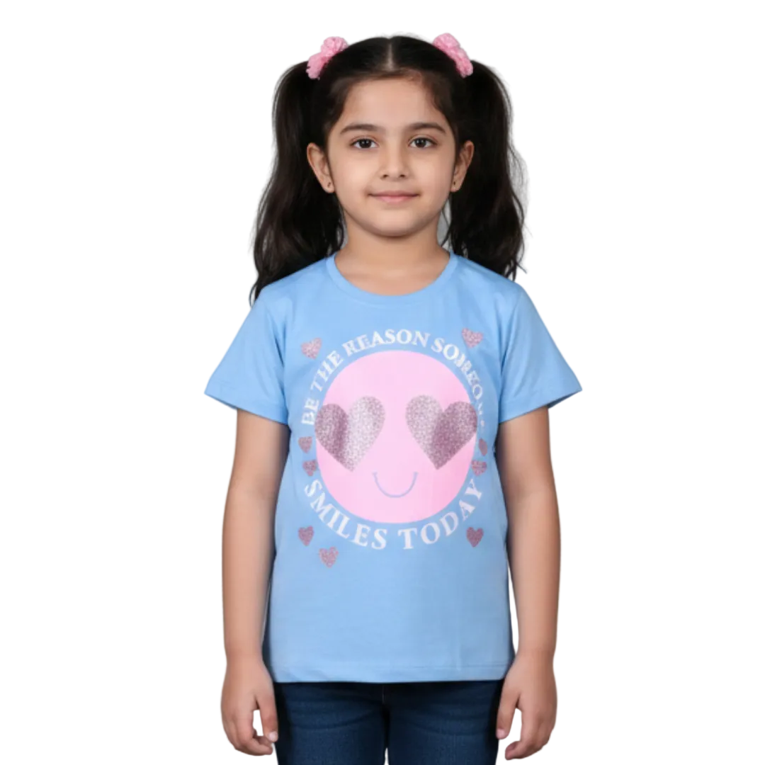 BLUE BE THE REASON HEARTS PRINTED T-SHIRT TOP FOR GIRLS