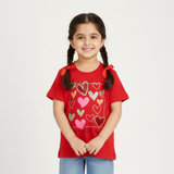 RED "SENDING YOU LOVE" PRINTED T-SHIRT TOP FOR GIRLS