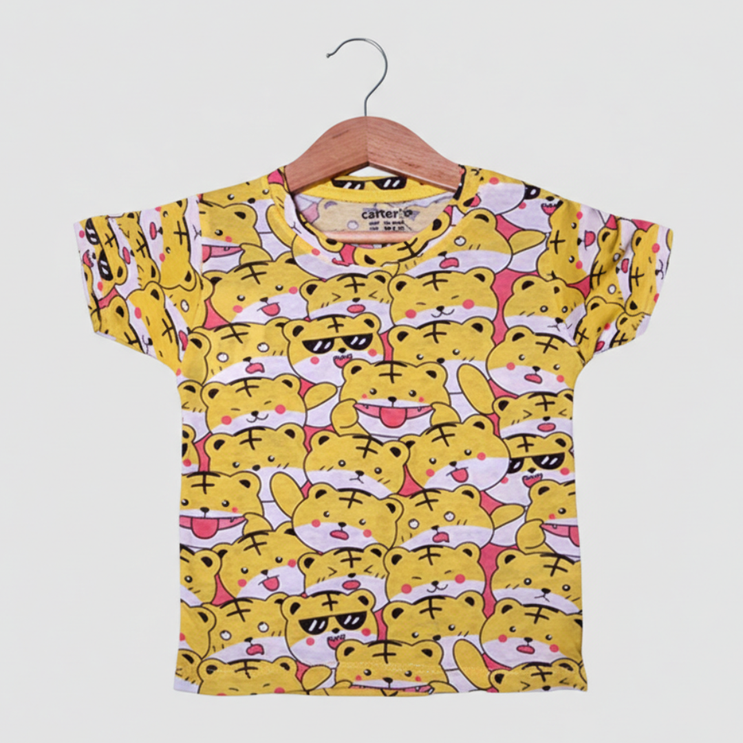YELLOW TIGER PRINT HALF SLEEVES T-SHIRT FOR BOYS