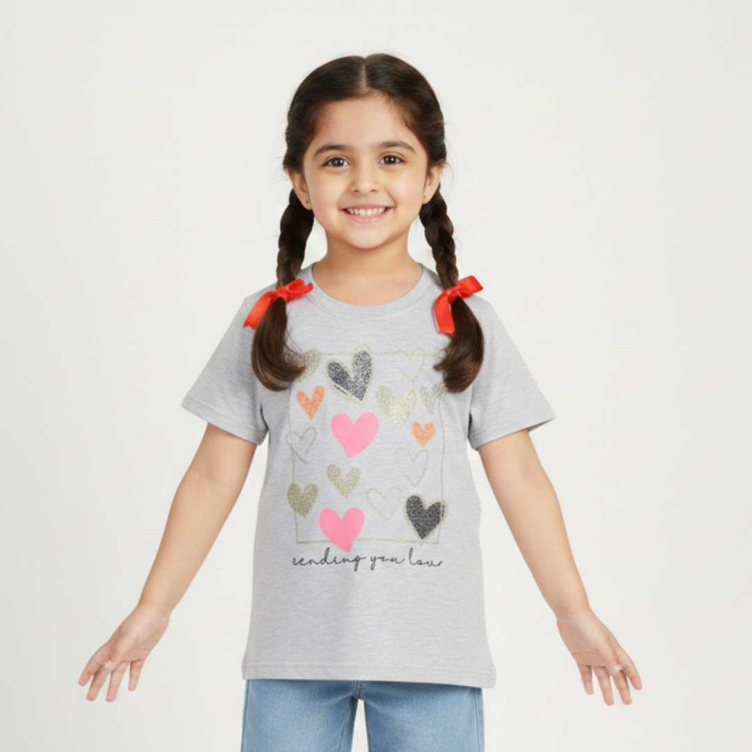 HAZEL GREY "SENDING YOU LOVE" PRINTED T-SHIRT TOP FOR GIRLS Main image