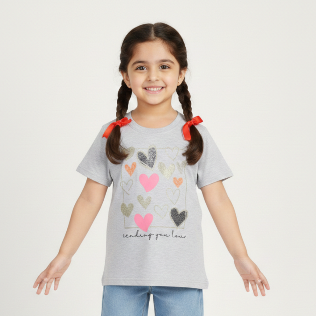 HAZEL GREY "SENDING YOU LOVE" PRINTED T-SHIRT TOP FOR GIRLS