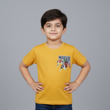 MUSTARD SUPER HEROES PRINTED HALF SLEEVES T-SHIRT