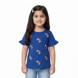 ROYAL BLUE FLOWERS EMBROIDERED T-SHIRT TOP FOR GIRLS