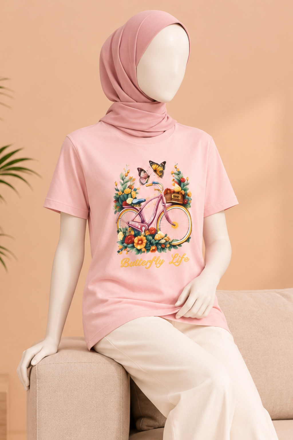 Pink Cycle Print T-Shirt For Women Main image
