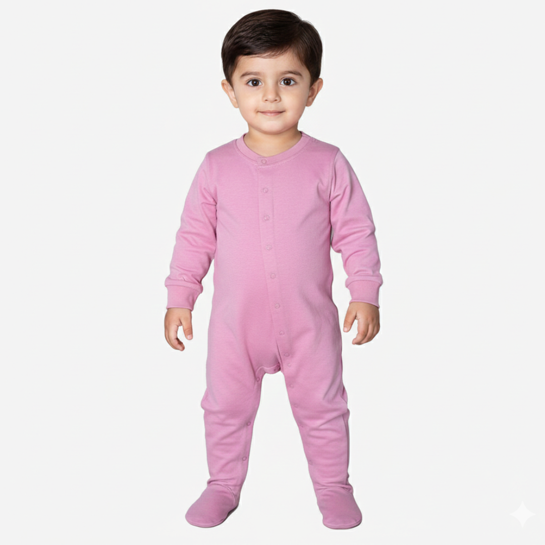 DARK CORAL PINK PLAIN FULL BODY FULL SLEEVES ROMPERS Main image