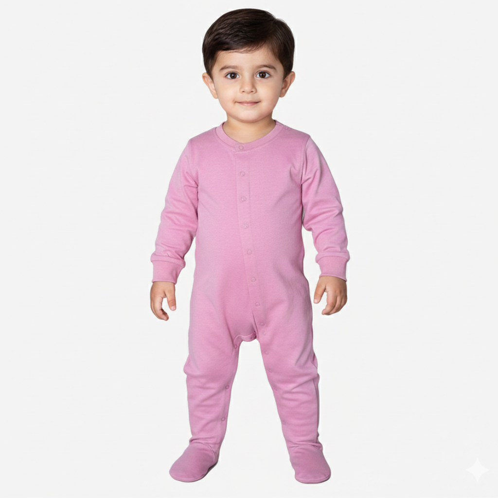 DARK CORAL PINK PLAIN FULL BODY FULL SLEEVES ROMPERS